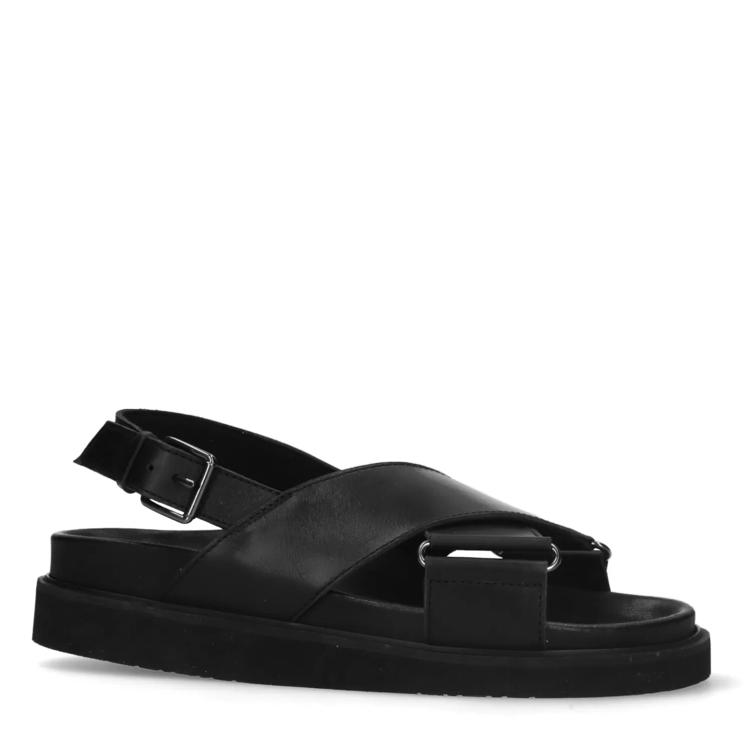 Sale Sacha Zwarte Leren Plateau Sandalen Met Gekruiste Banden