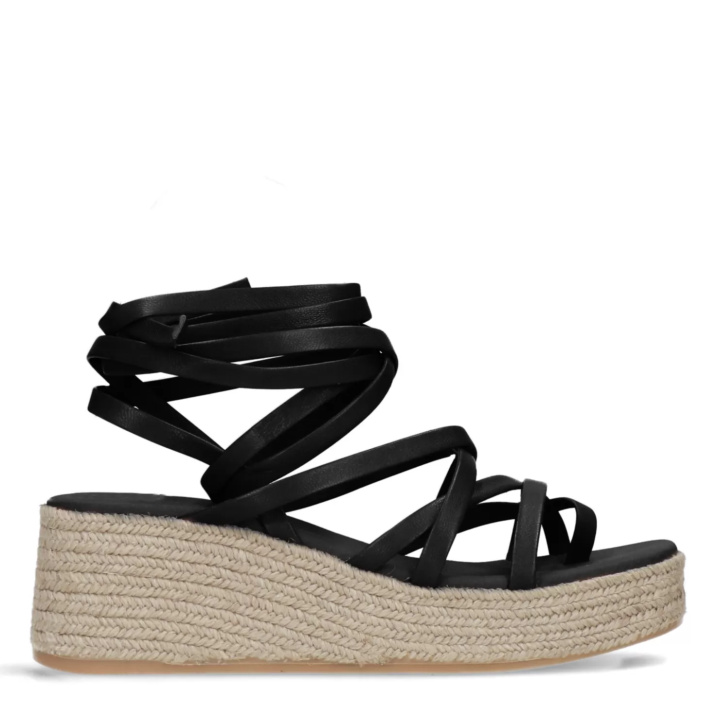 Flash Sale Sacha Zwarte Leren Plateau Sandalen Met Strikveters