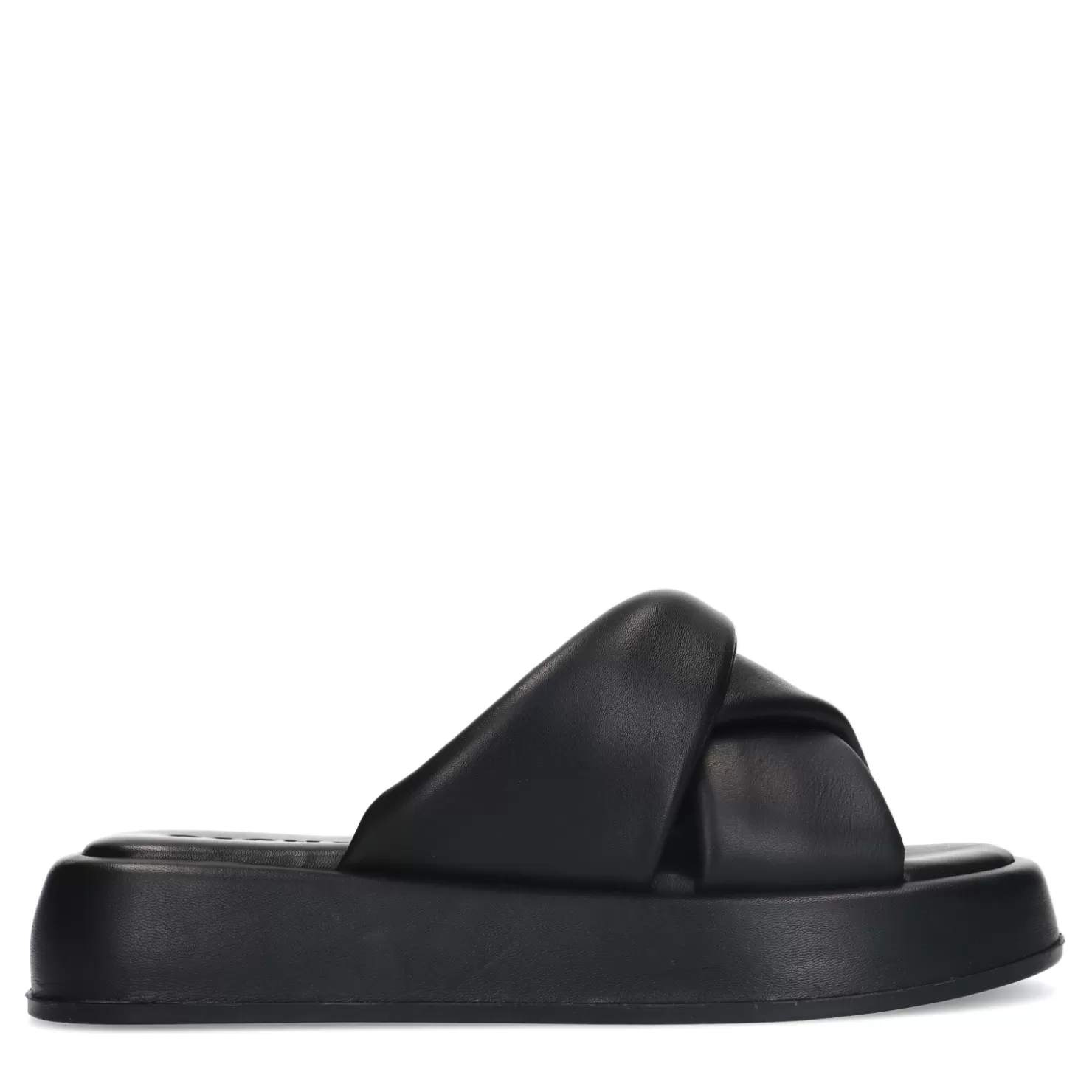 Fashion Sacha Zwarte Leren Plateau Slippers