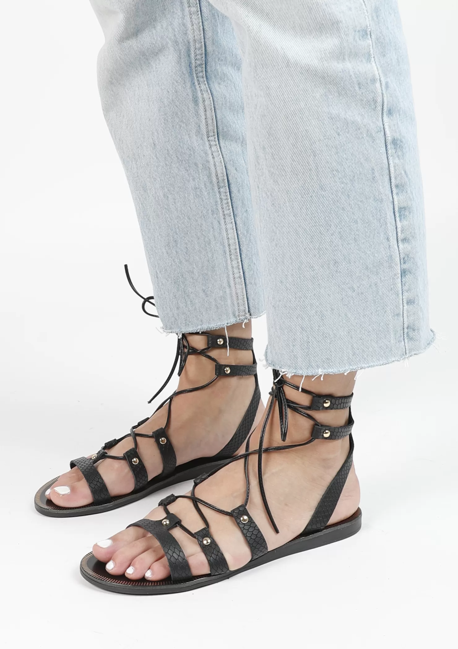 Clearance Sacha Zwarte Leren Sandalen