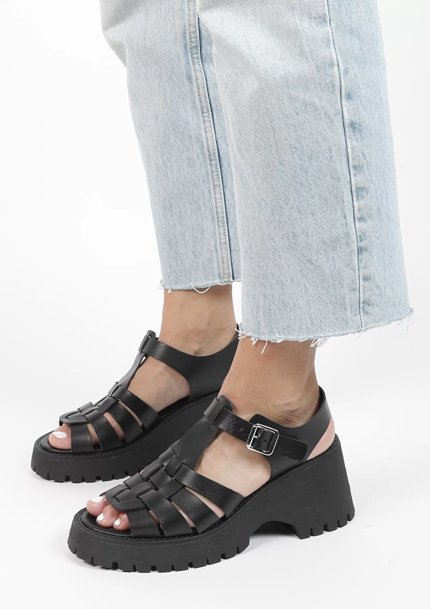 Cheap Sacha Zwarte Leren Sandalen