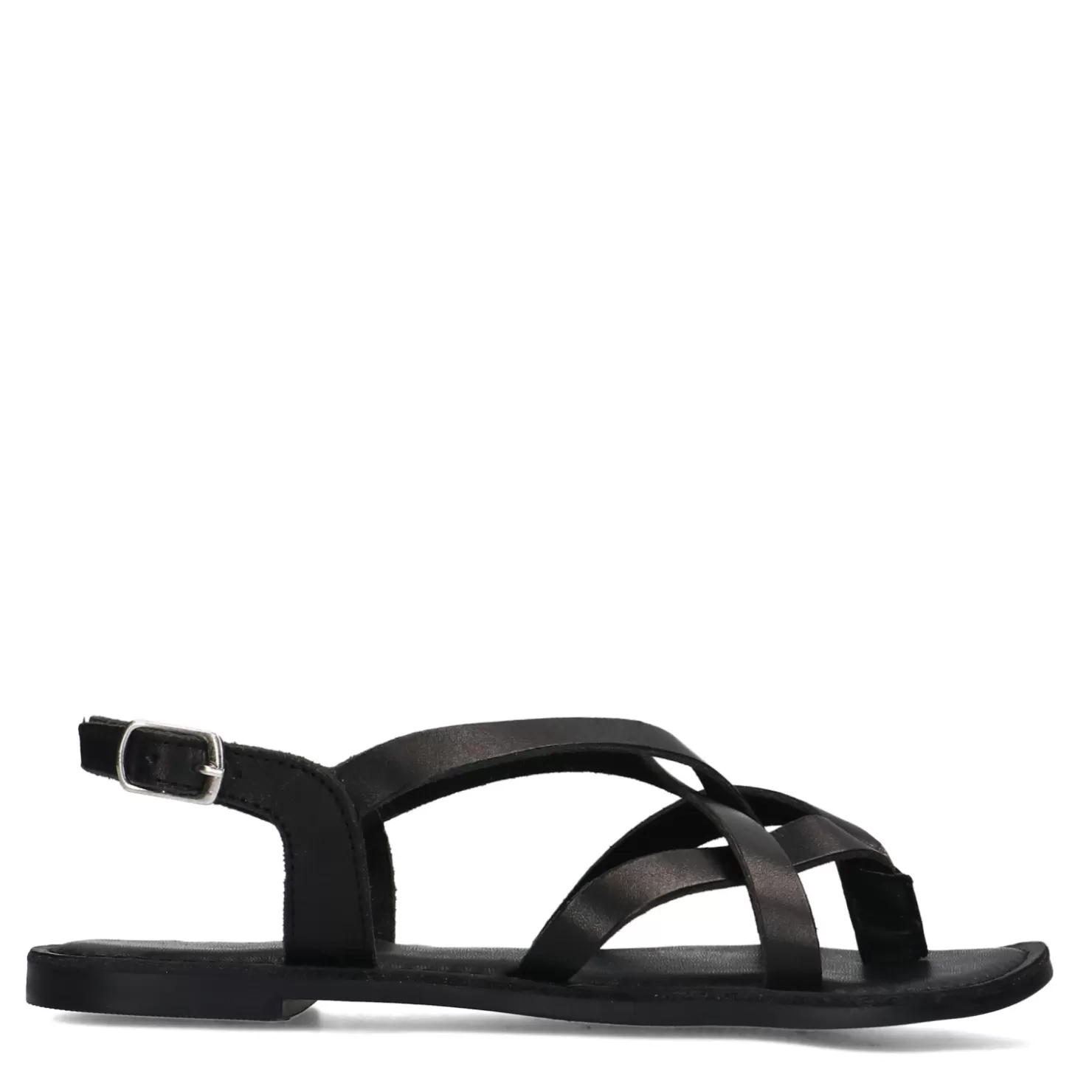 Cheap Sacha Zwarte Leren Sandalen Met Gekruiste Bandjes