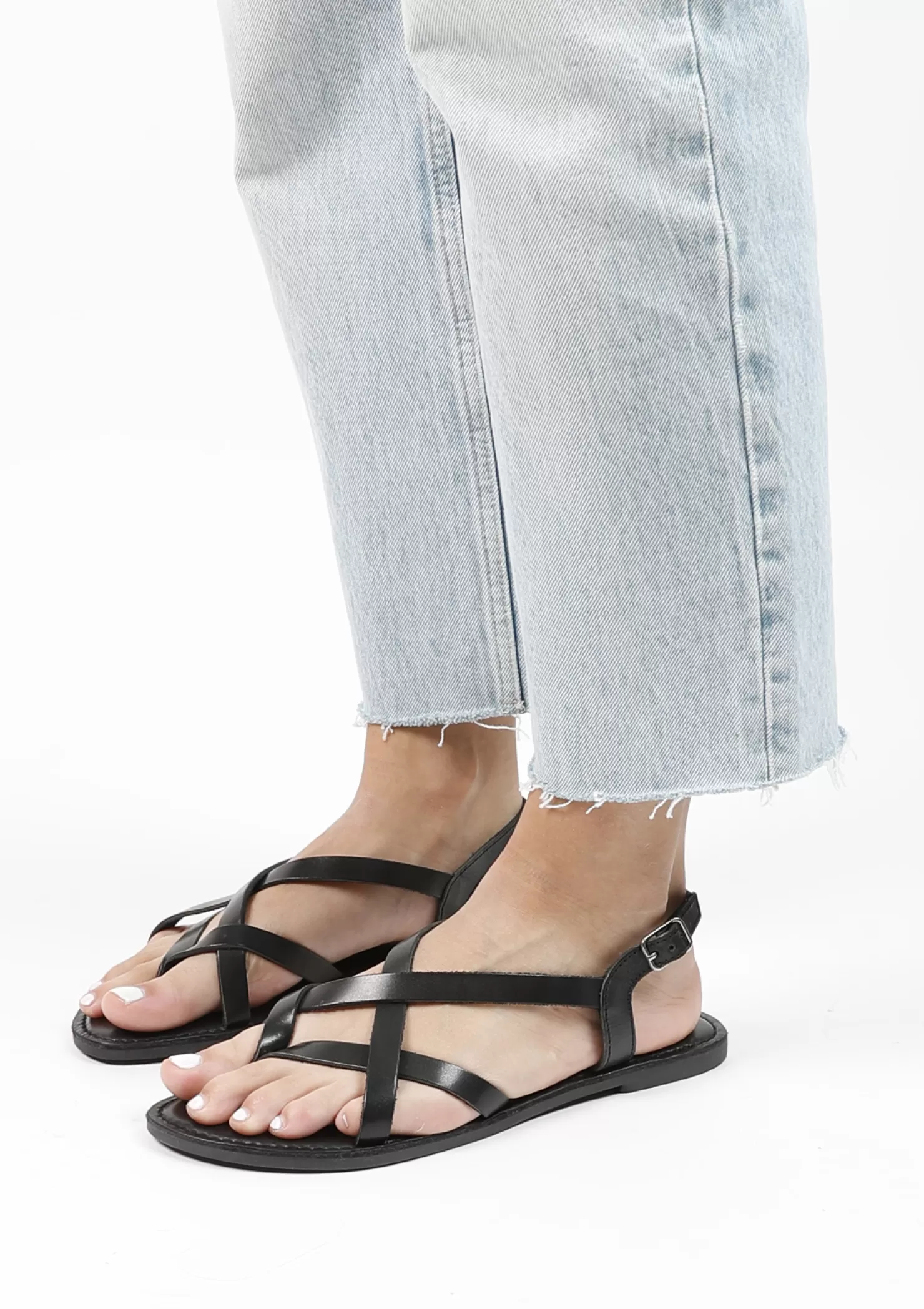 Cheap Sacha Zwarte Leren Sandalen Met Gekruiste Bandjes