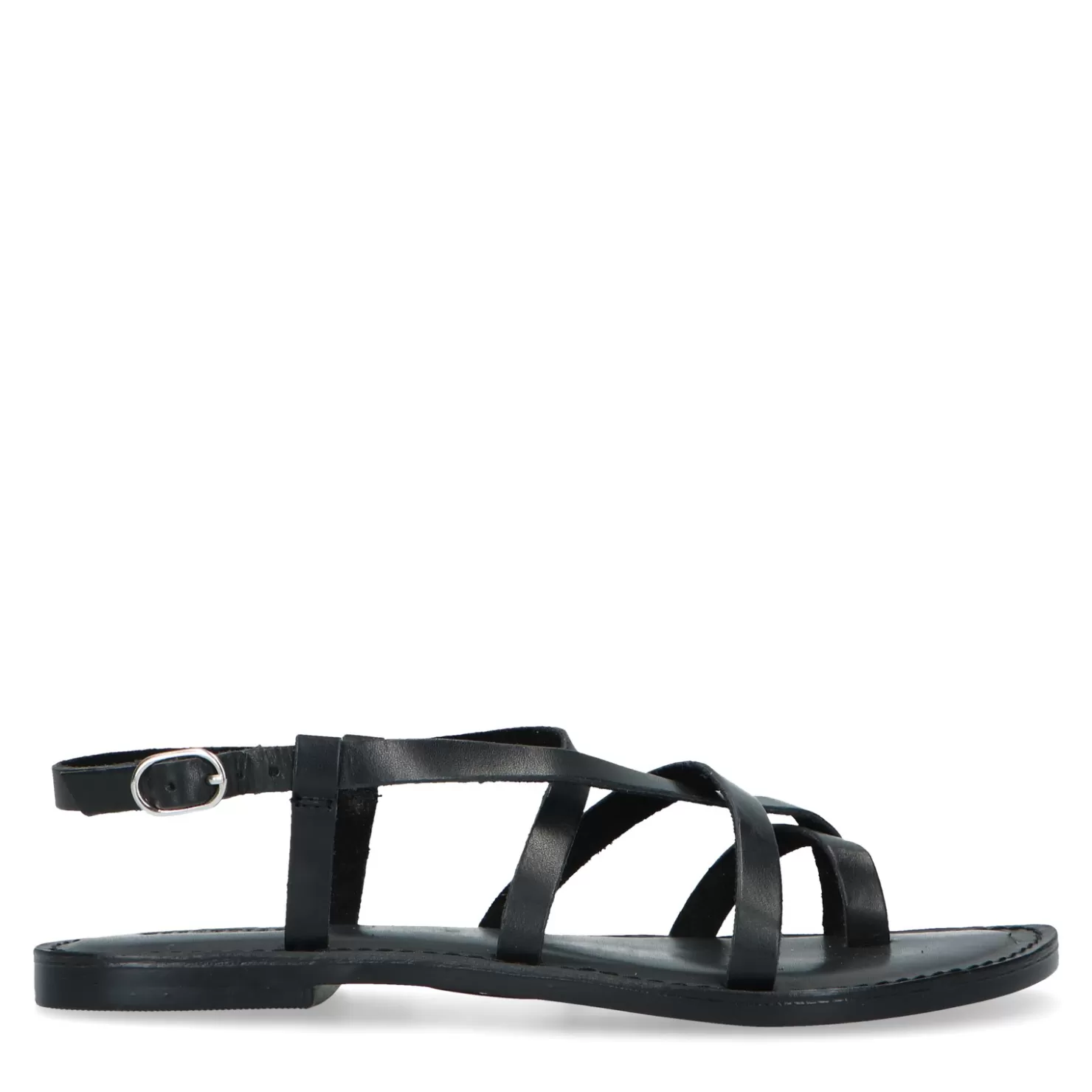 Hot Sacha Zwarte Leren Sandalen Met Gekruiste Bandjes