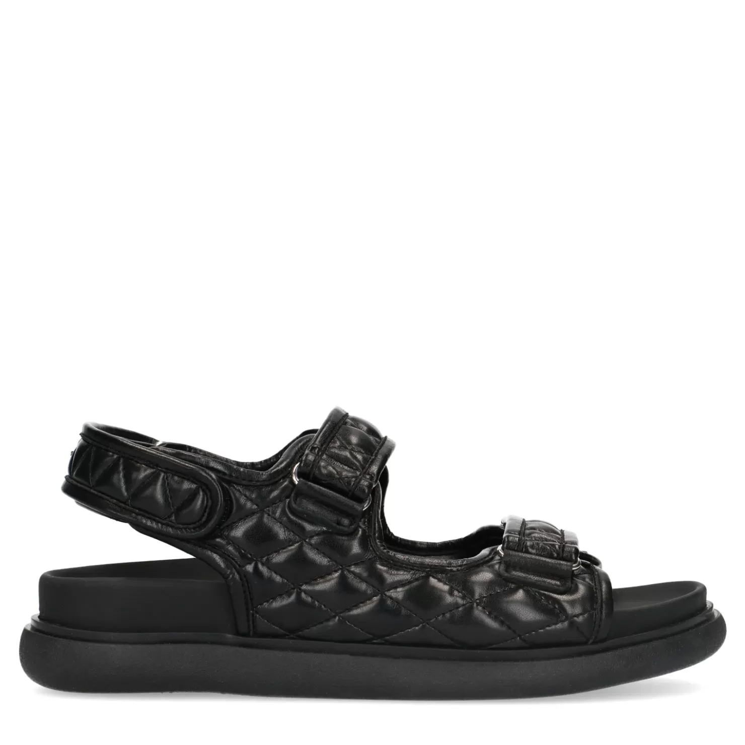 Discount Sacha Zwarte Leren Sandalen Met Stiksels