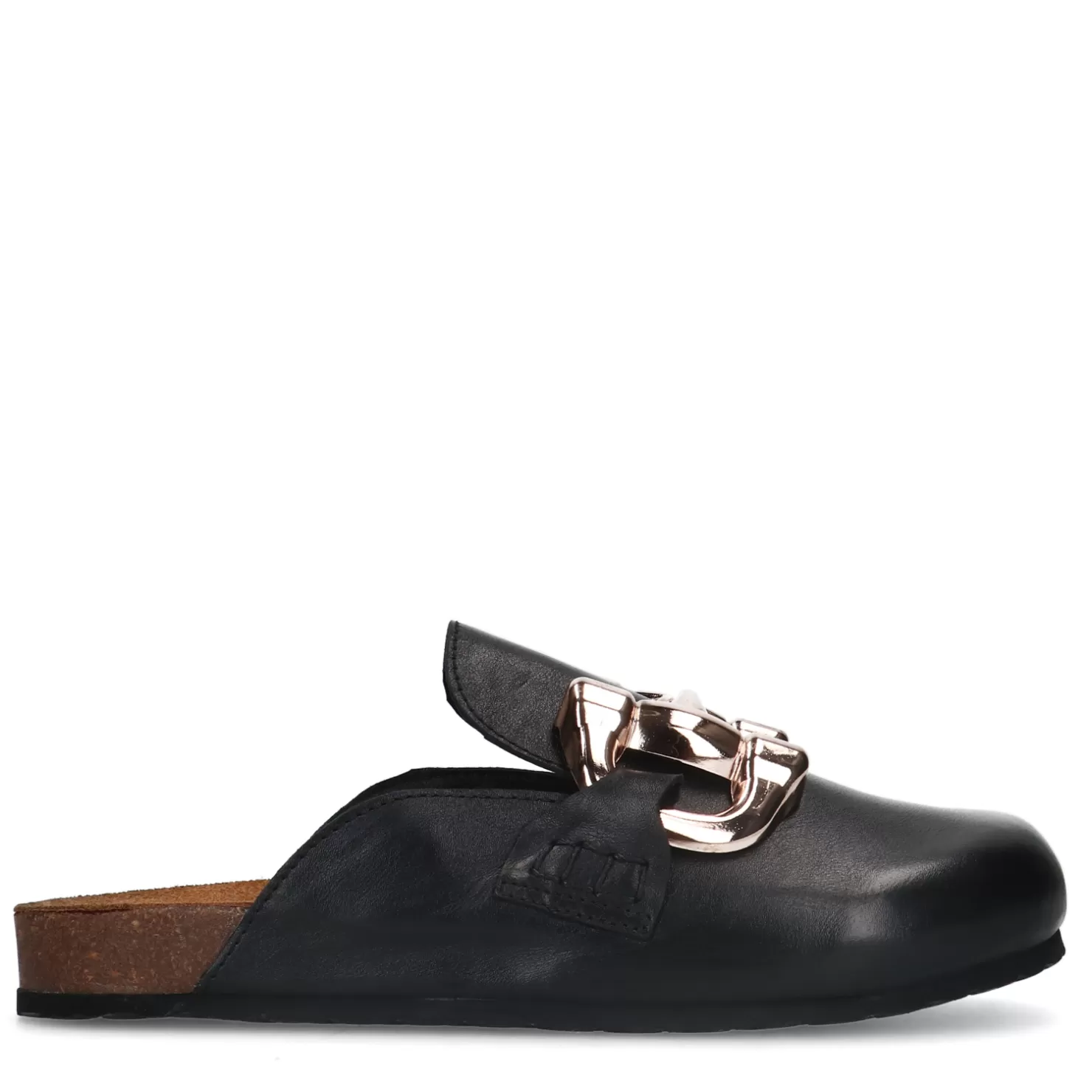 Hot Sacha Zwarte Leren Slip Ons Met Chain