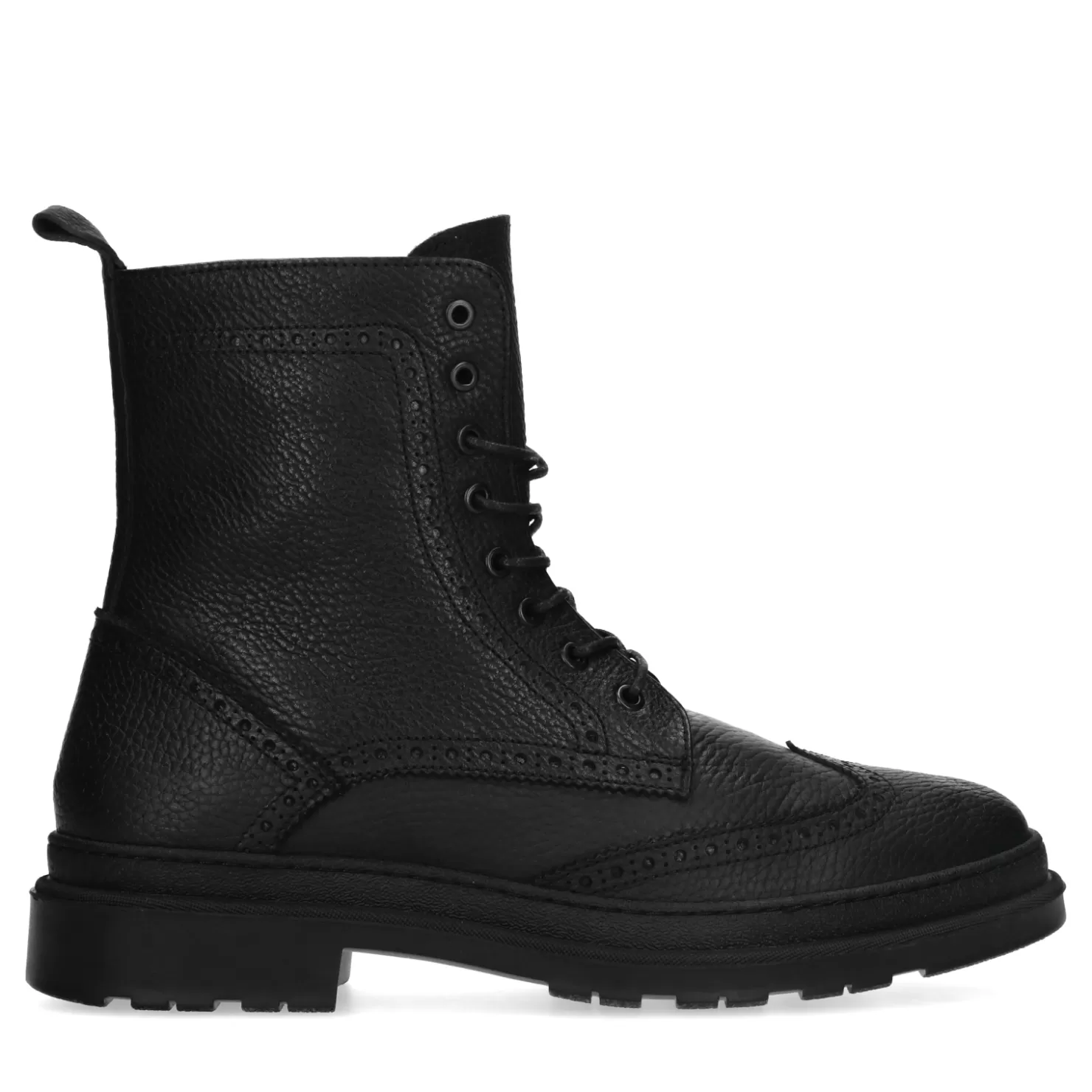 Discount Sacha Zwarte Leren Veterboots Met Gestikt Detail