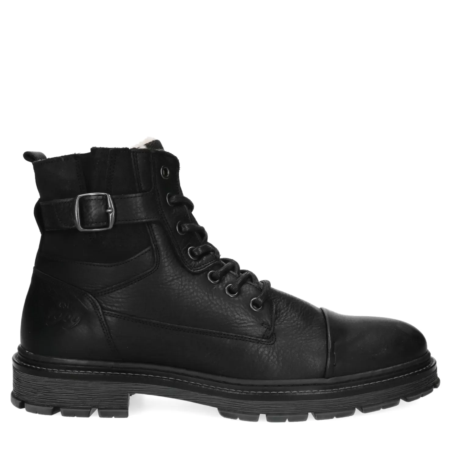 Shop Sacha Zwarte Leren Veterboots Met Imitatiebont