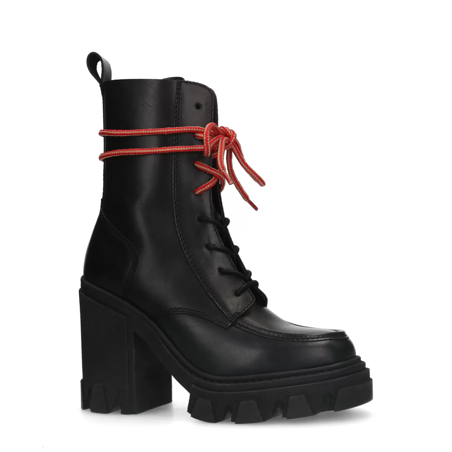 Outlet Sacha Zwarte Leren Veterboots Met Plateau Hak