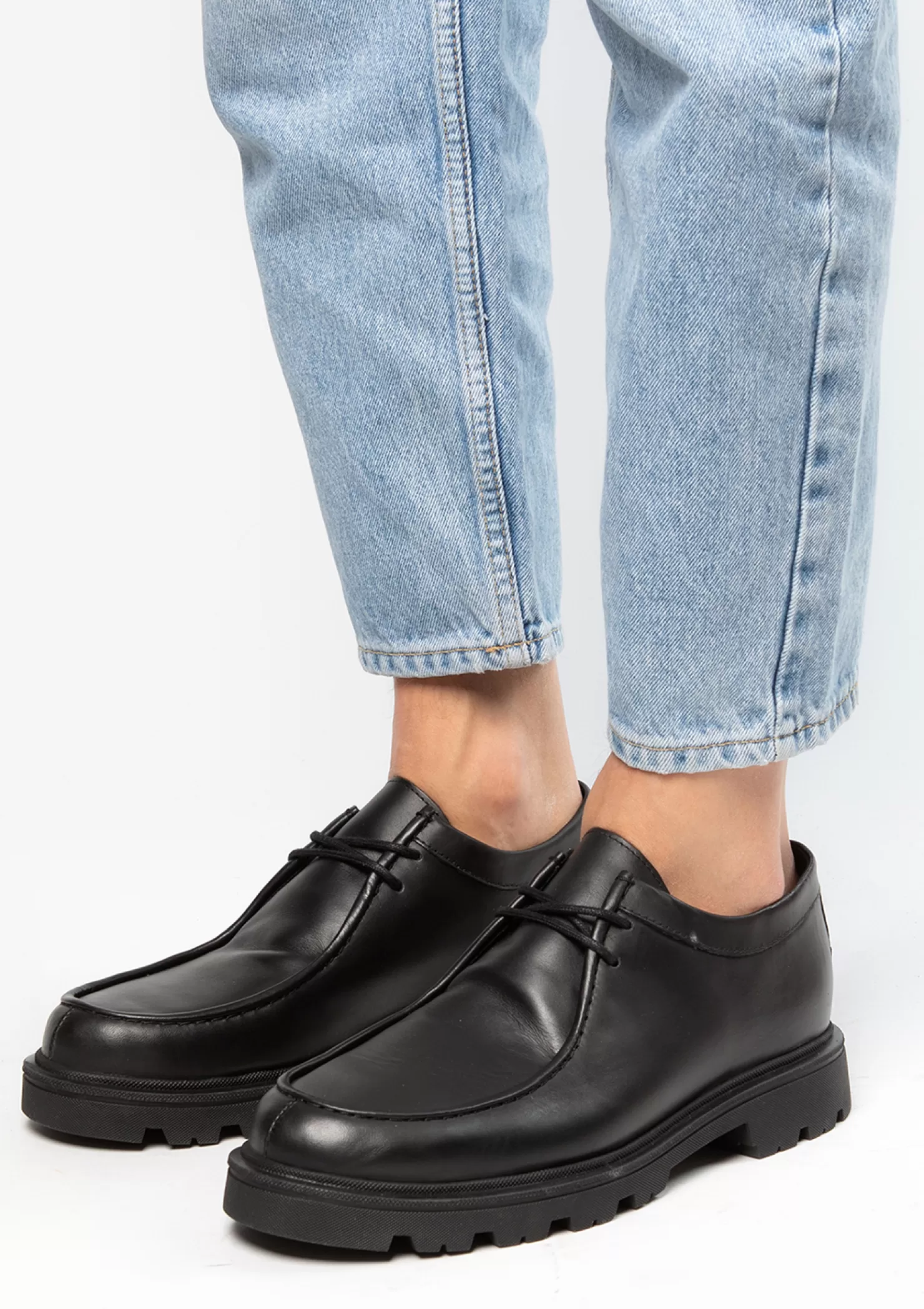 Cheap Sacha Zwarte Leren Veterschoenen Met Grove Zool