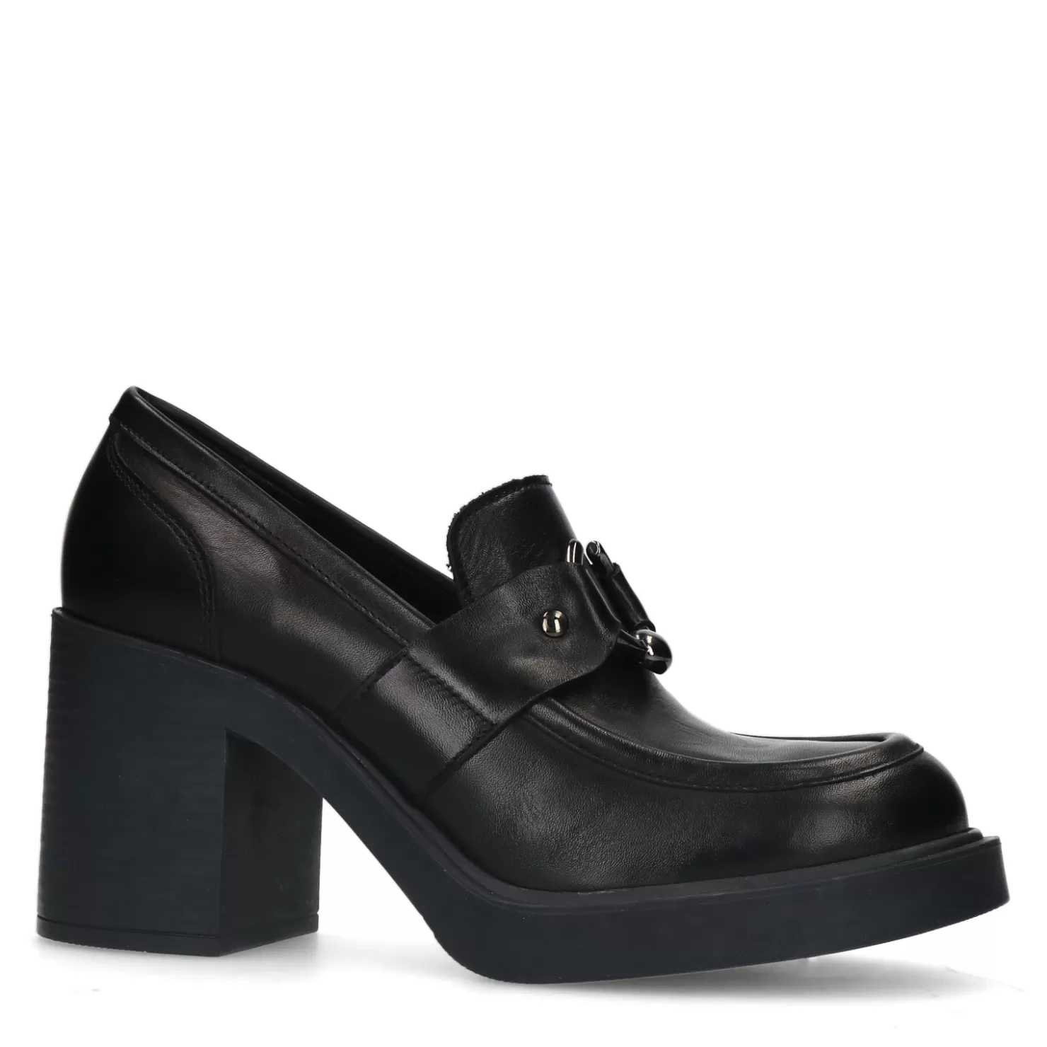 Sale Sacha Zwarte Loafers Met Plateau Hak En Gesp