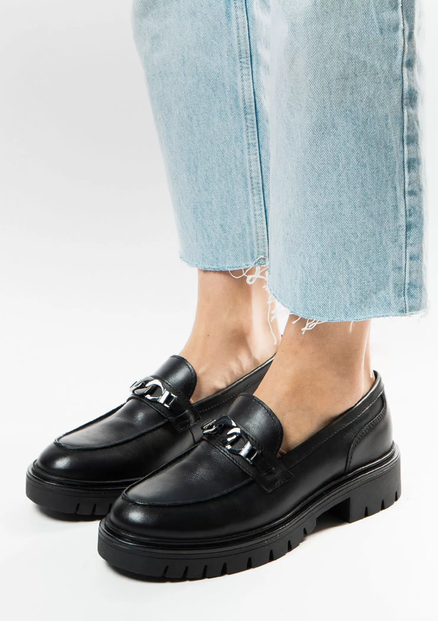 Clearance Sacha Zwarte Loafers Met Plateauzool