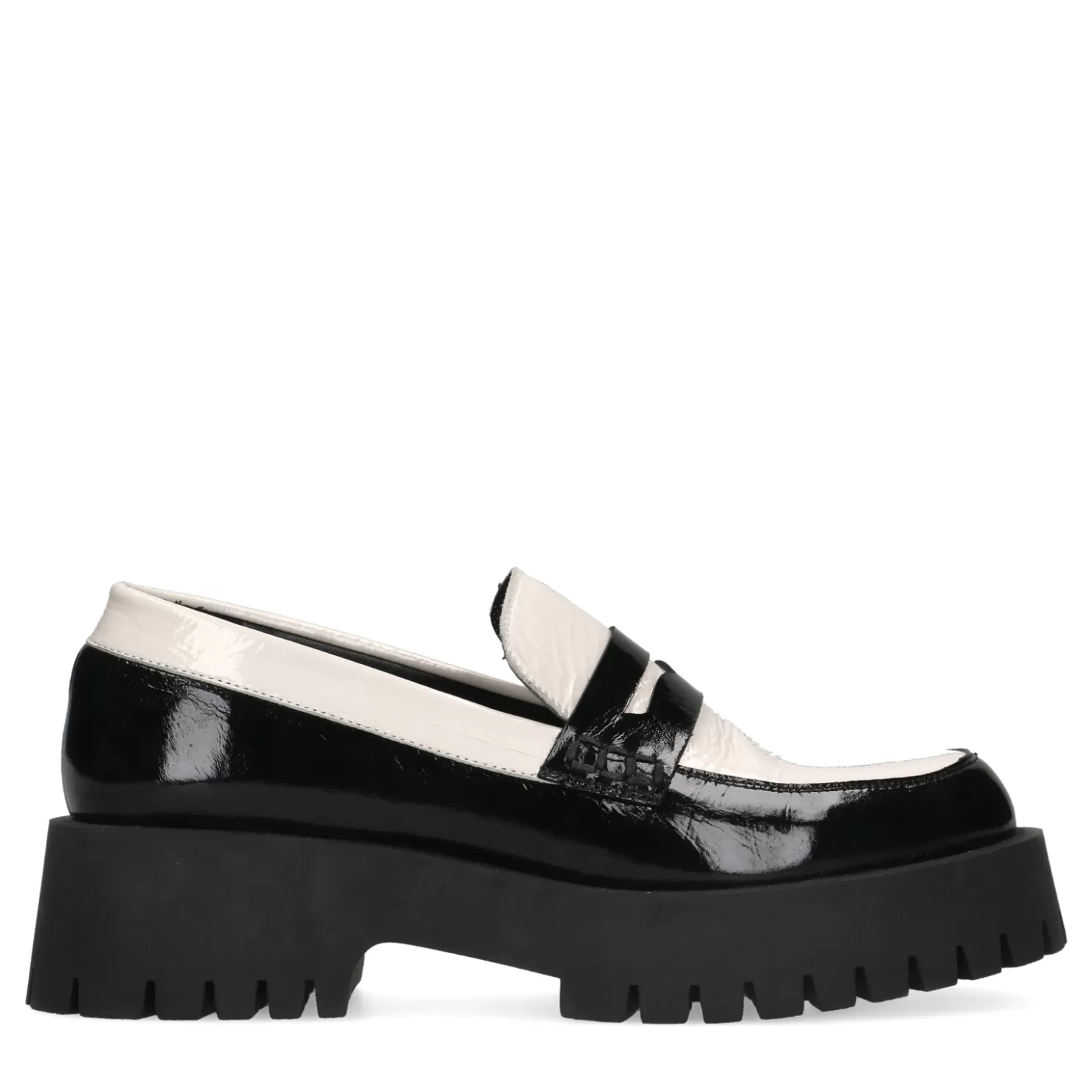 New Sacha Zwarte Plateau Loafers Met Witte Details