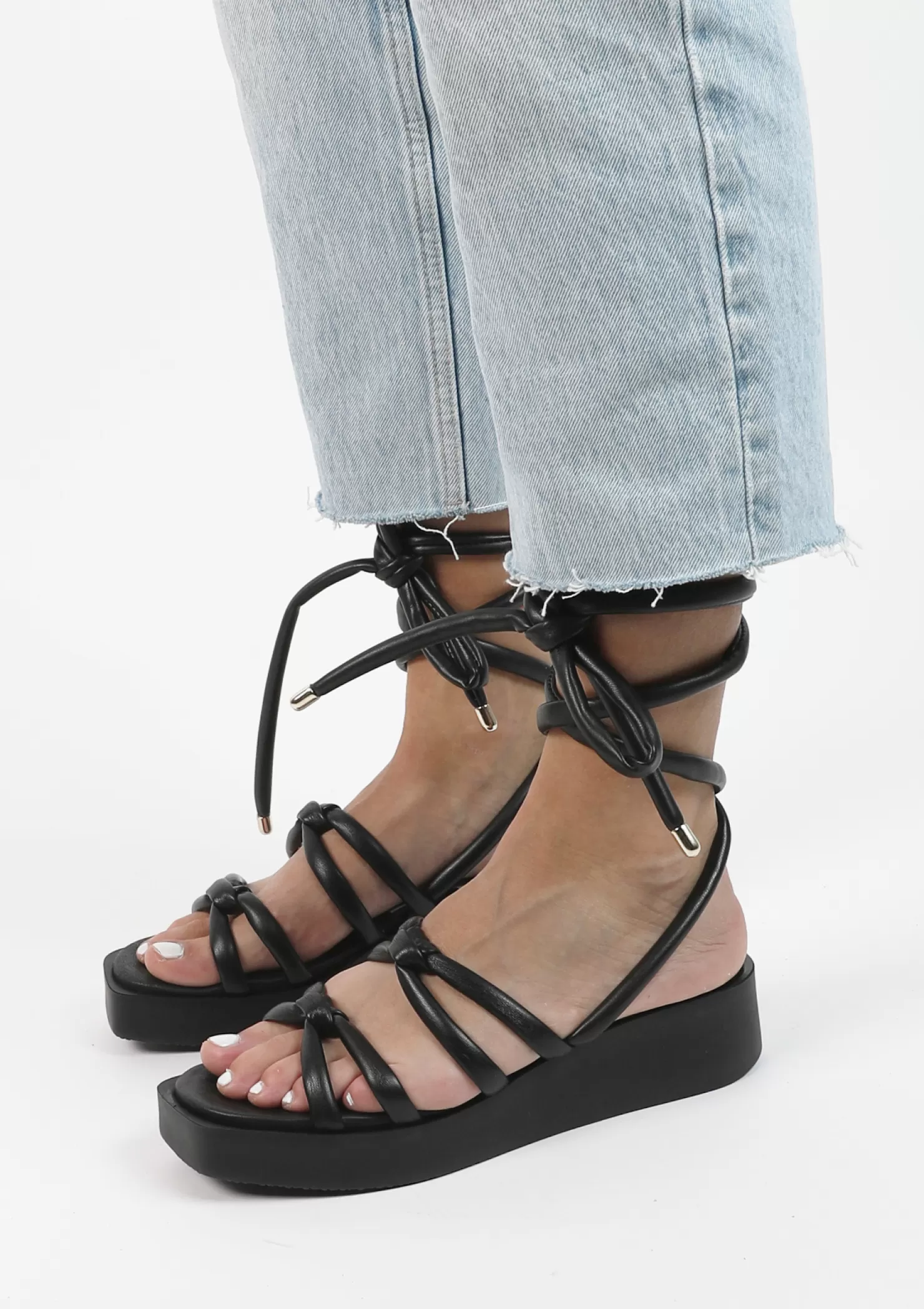 Best Sale Sacha Zwarte Plateau Sandalen Met Strikveters