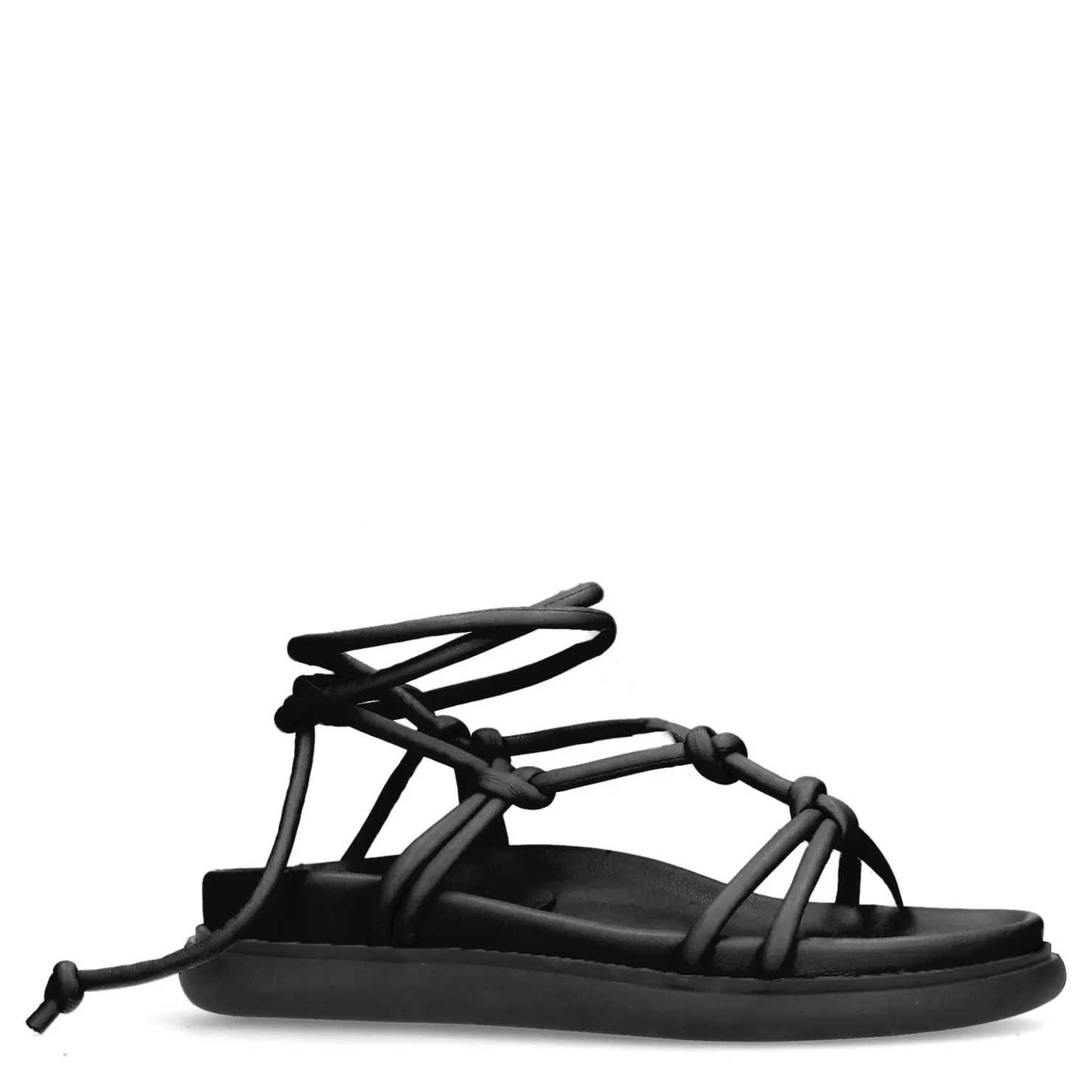 Shop Sacha Zwarte Platte Sandalen Met Strikveters