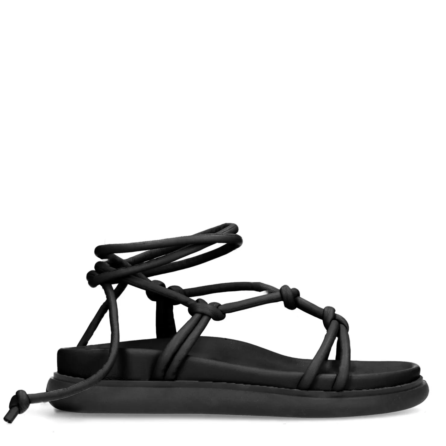 Shop Sacha Zwarte Platte Sandalen Met Strikveters