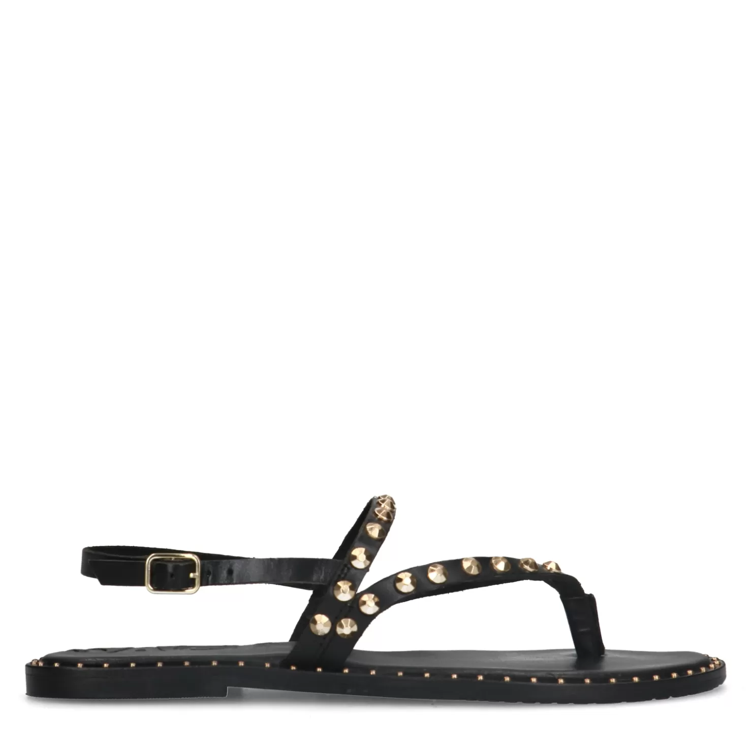 Store Sacha Zwarte Sandalen Met Goudkleurige Studs