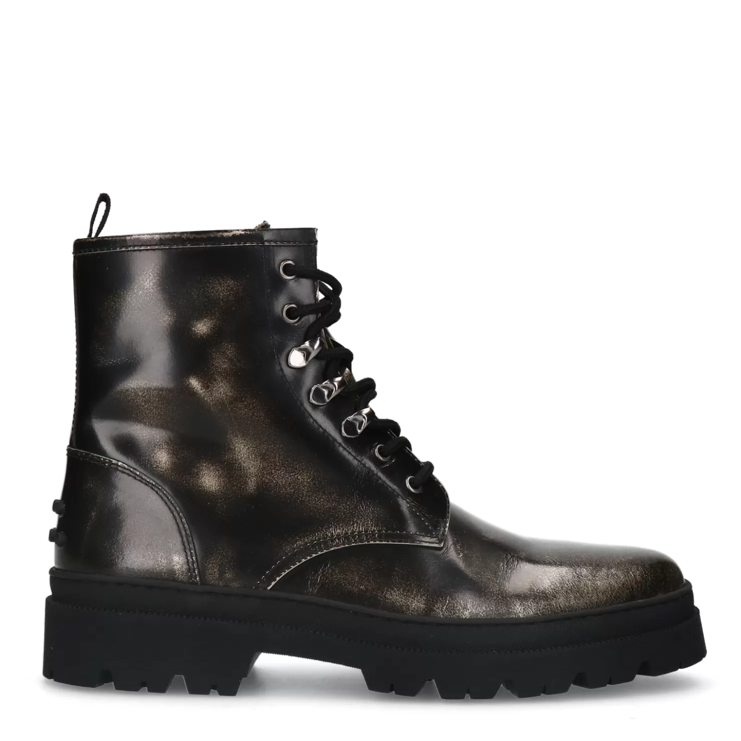 Cheap Sacha Zwarte Silverwashed Leren Veterboots