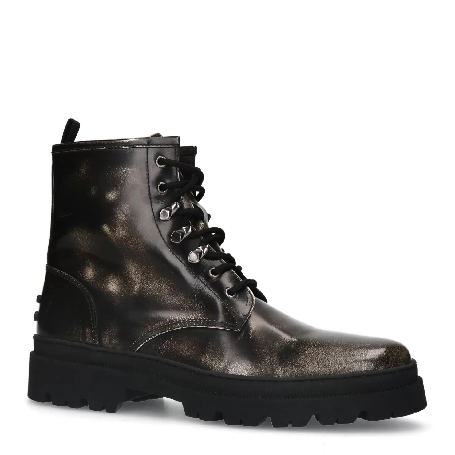 Cheap Sacha Zwarte Silverwashed Leren Veterboots