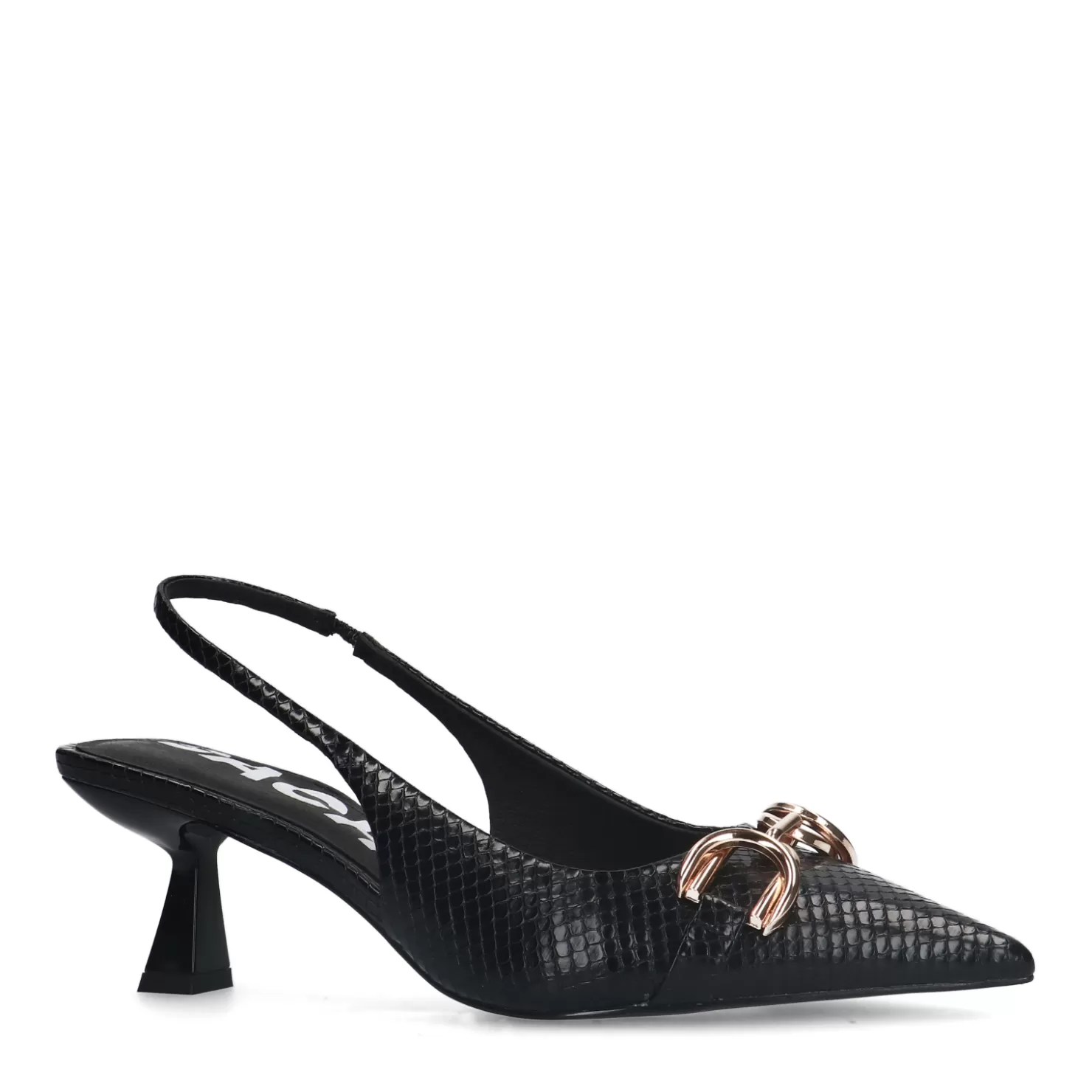 Outlet Sacha Zwarte Slingback Pumps Met Goudkleurige Chain