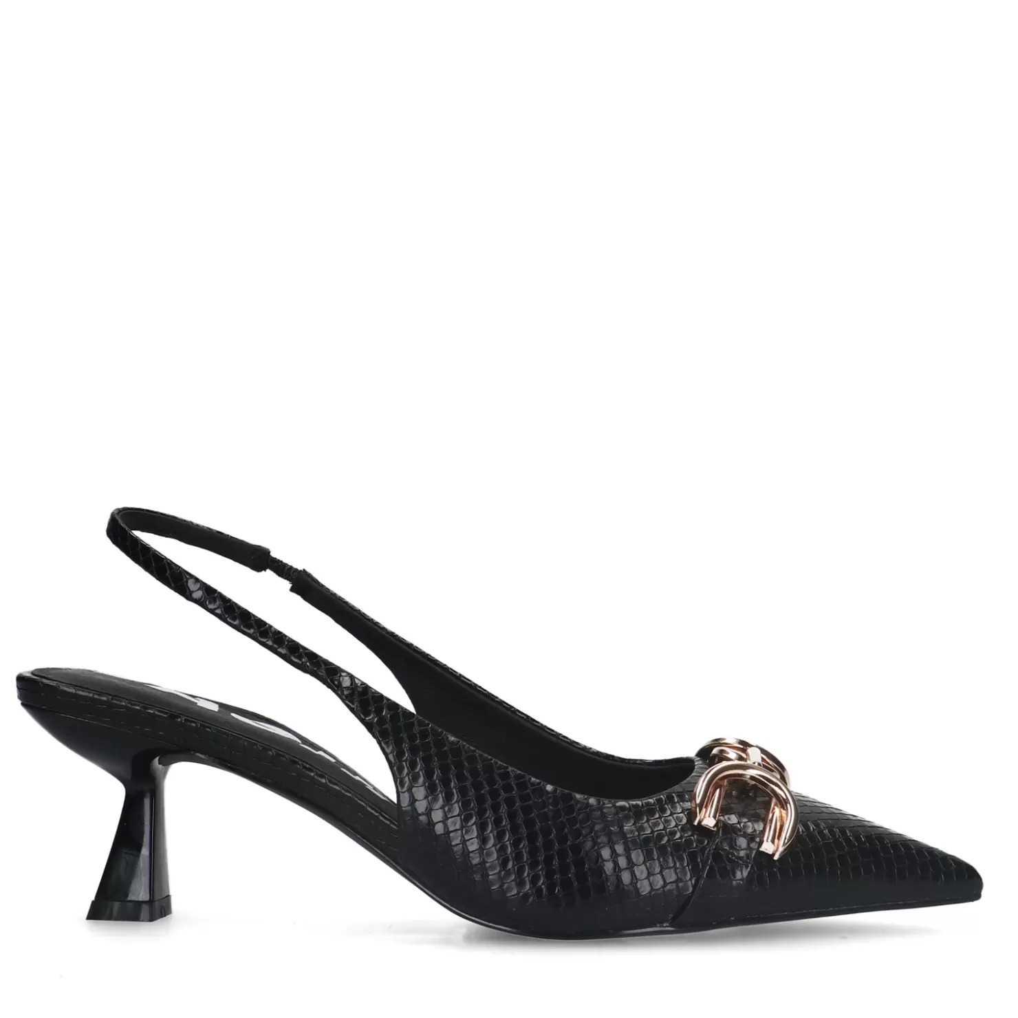 Outlet Sacha Zwarte Slingback Pumps Met Goudkleurige Chain