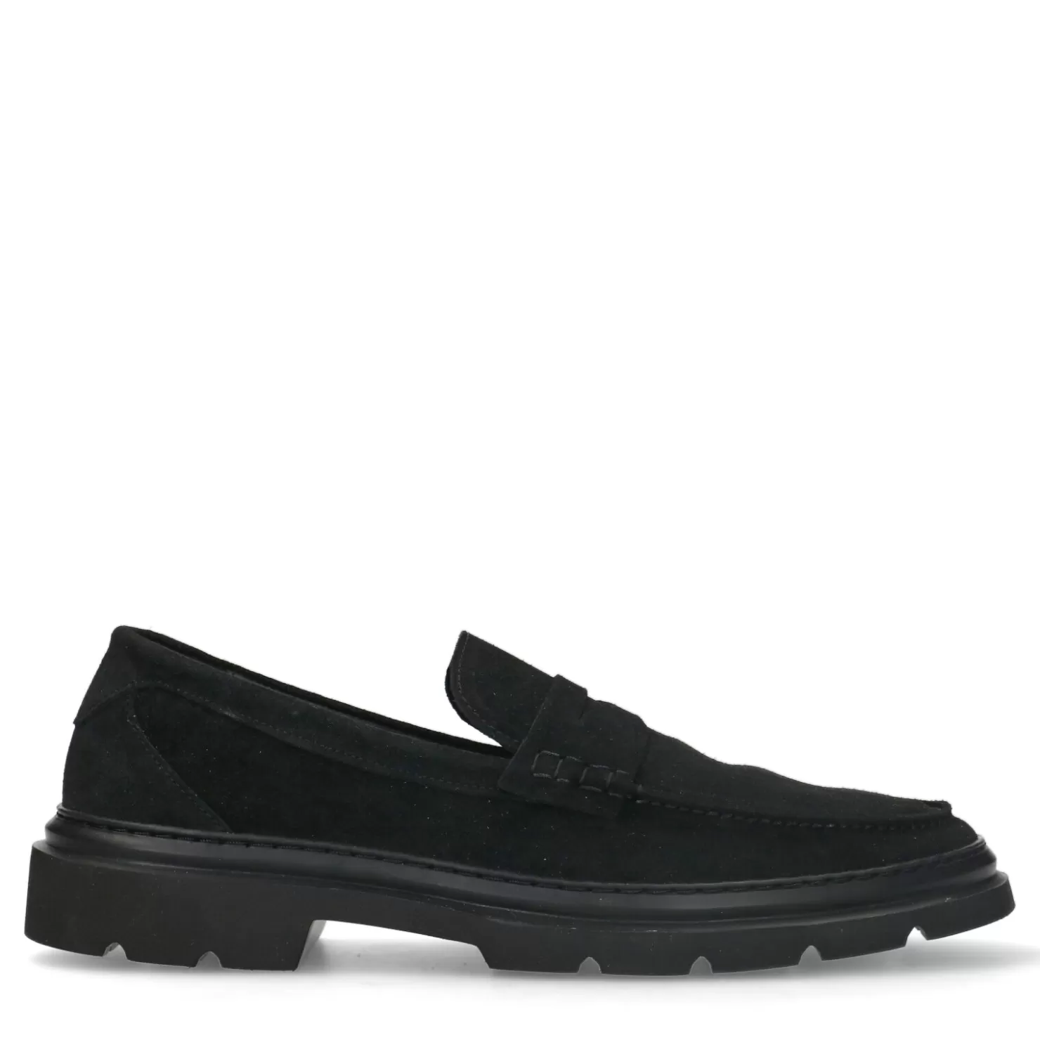 Fashion Sacha Zwarte Suede Loafers Met Chunky Zool