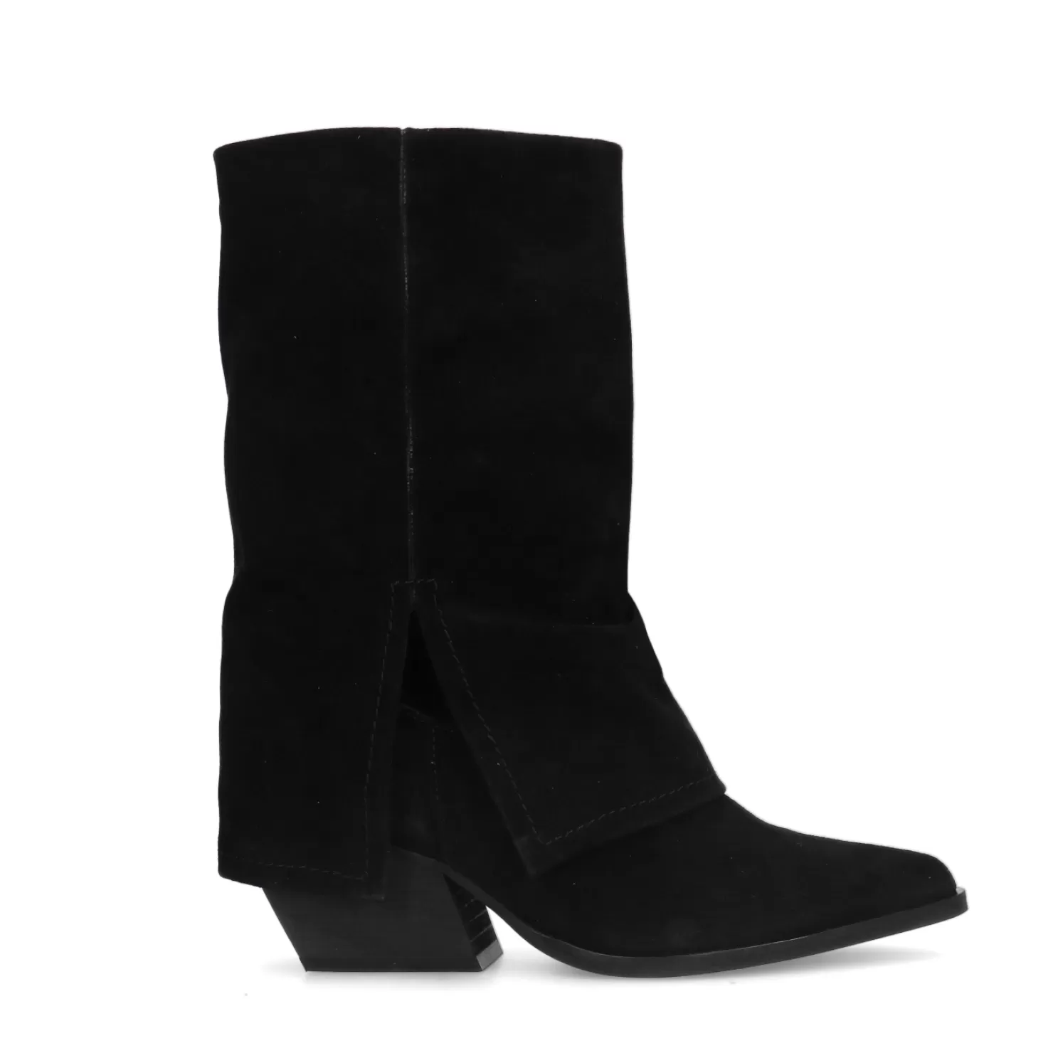 Cheap Sacha Zwarte Suede Western Enkellaarsjes Met Flap